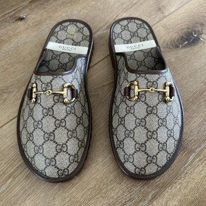 Gucci Elea logo GG men mule Supreme Horsebit Slippers  New Size 10